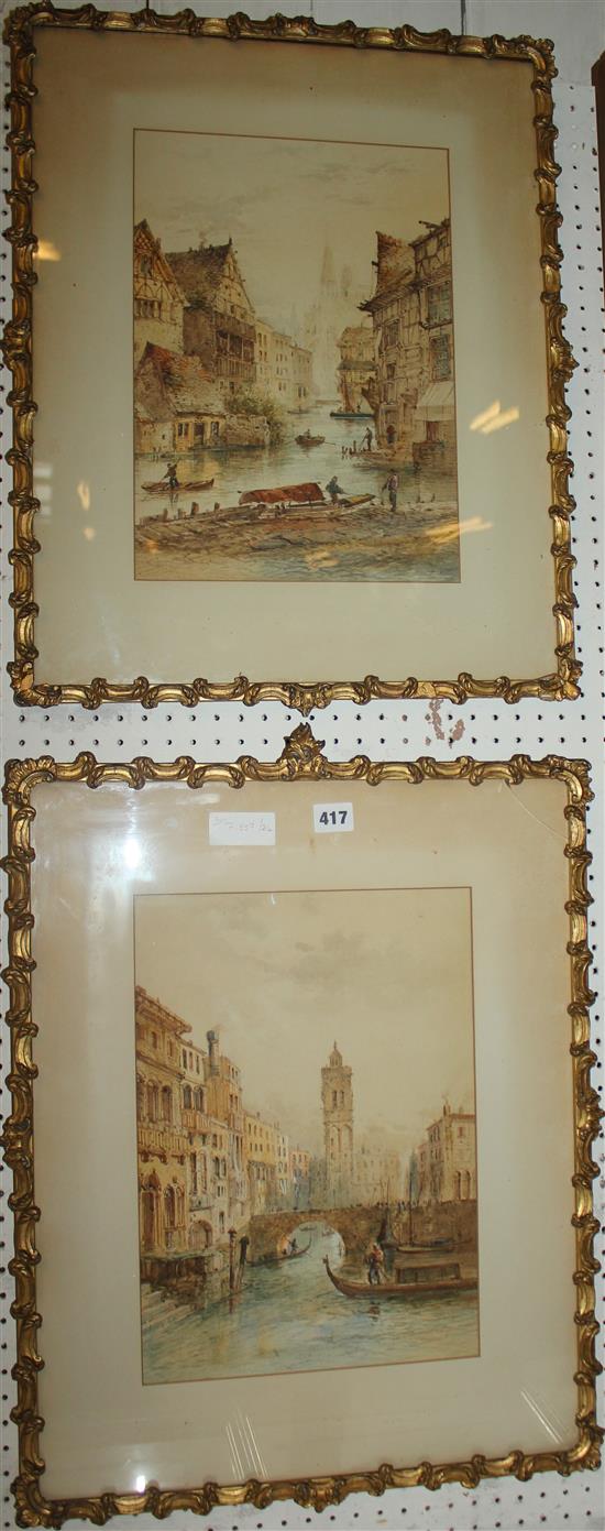 19th Century English School Views of Venice and a Flemish town